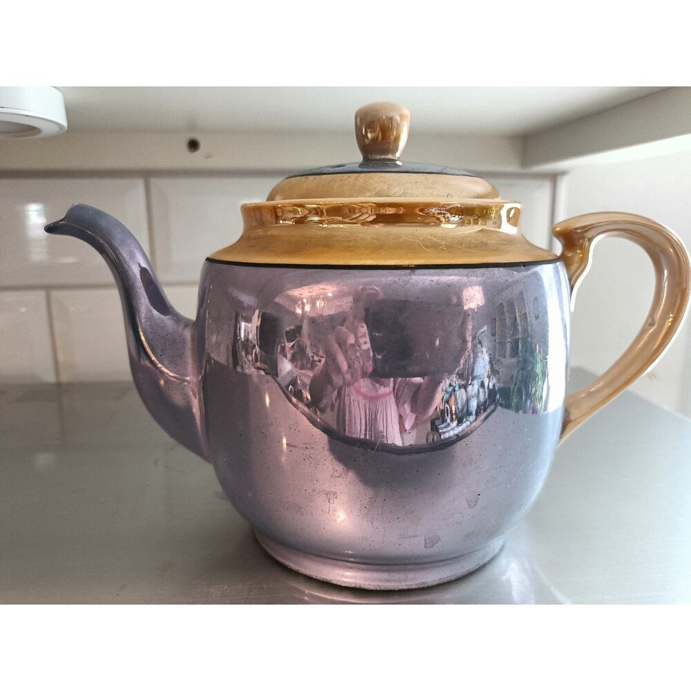 Vintage Noritake Lusterware Teapot Blue With Gold Color Trim
